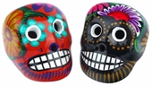 Mini Painted Ceramic Mexican Sugar Skulls - Set of 2
