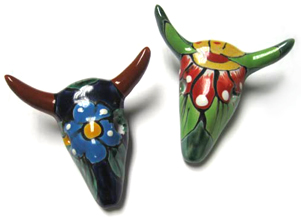 Mini Talavera Cow Skulls - Set of 3