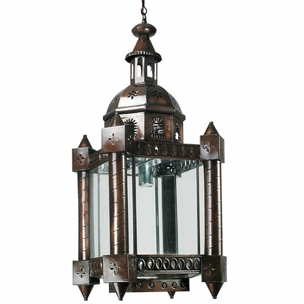 Monk Aged Tin and Glass Hanging Light Fixture