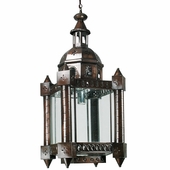 Monk Aged Tin and Glass Hanging Light Fixture