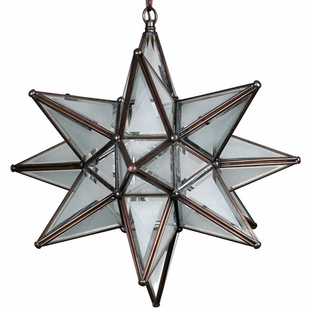 Moravian Glass Star Light Hanging Pendant - Partially Frosted - 15