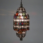 Moroccan Aged Tin and Colored Glass Hanging Light Fixture