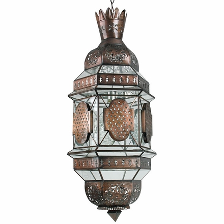 Moroccan Aged Tin and Glass Hanging Light Fixture - Extra Large