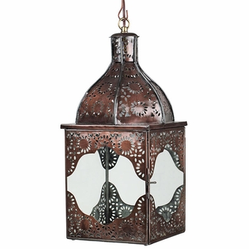 Morrocan Aged Tin and Glass Hanging Lantern