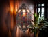 Mosaic Aged Tin and Colored Glass Hanging Light Fixture