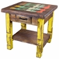 Multi-Color Distressed Painted Wood Ox Yoke Coffee Table & Two End Tables 3-Piece Set