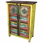 Multi-Color Distressed Wood 2-Door Cabinet with Slat Doors