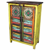 Multi-Color Distressed Wood 2-Door Cabinet with Slat Doors