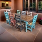 Multi-Color Mexican Colonial Painted Wood Dining Set - 9 Piece