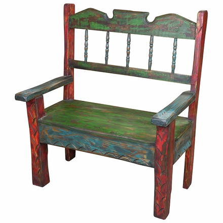 Multi-Color Painted Wood Carved Bench 38
