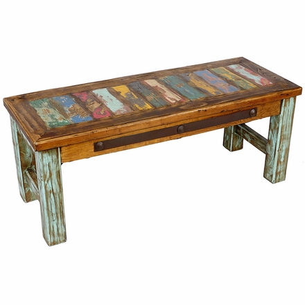 Multi-Color Rustic Coffee Table with Green Patina Legs - Minimum Order 2