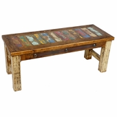 Multi-Color Rustic Coffee Table with White Patina Legs