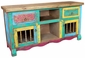 Multi-Colored Painted Wood Buffet with Spindle Doors