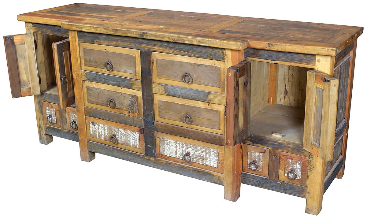 MultiTone Wood Rustic Pine Buffet 10 Drawers and 4 Doors