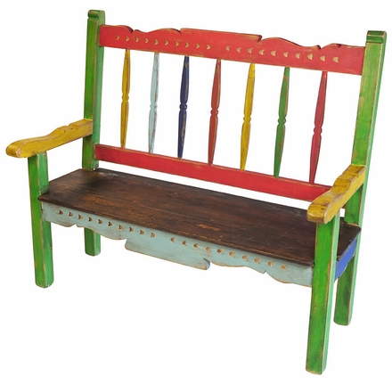 Multicolor Santa Fe Style Painted Wood Bench