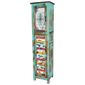 Narrow Green Painted Wood Cabinet with Carving & Multi-Color Slat Door