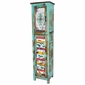 Narrow Green Painted Wood Cabinet with Carving & Multi-Color Slat Door