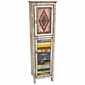 Narrow Painted Wood Cabinet with Carving & Multi-Color Slat Door