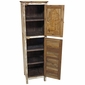 Narrow Painted Wood Cabinet with Carving & Multi-Color Slat Door