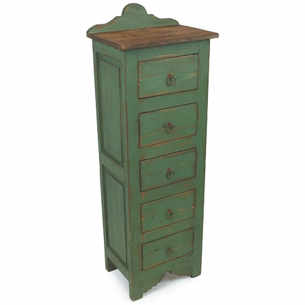 Narrow Painted Wood Lingerie Dresser - 5 Drawer - Green
