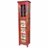 Narrow Red Painted Wood Cabinet with Glass & Multi-Color Slat Door