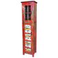 Narrow Red Painted Wood Cabinet with Glass & Multi-Color Slat Door