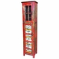 Narrow Red Painted Wood Cabinet with Glass & Multi-Color Slat Door