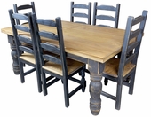 Natural and Black Painted Wood Mexican Colonial Dining Set - 7 Piece