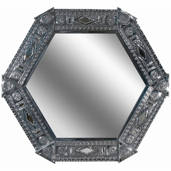 Natural Tin Chinese Hexagonal Mirror