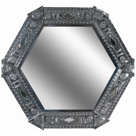 Natural Tin Chinese Hexagonal Mirror