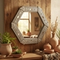 Natural Tin Chinese Hexagonal Mirror