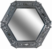 Natural Tin Chinese Hexagonal Mirror