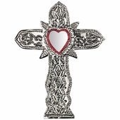 Natural Tin Cross with Heart Mirror - Set of 2