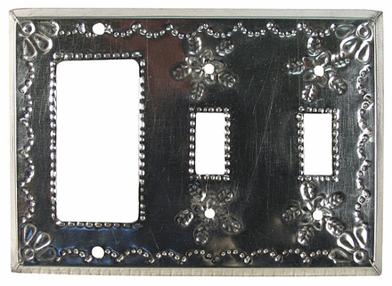 Natural Tin Double Switch & Rocker Cover - Star