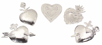 Natural Tin Heart Ornaments - Set of 6