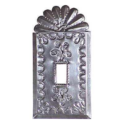 Natural Tin Mexican Switchplate - Single - Star with Crown