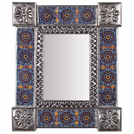 Natural Tin & Mexican Tile Mirror - Small Rectangular - 11.25