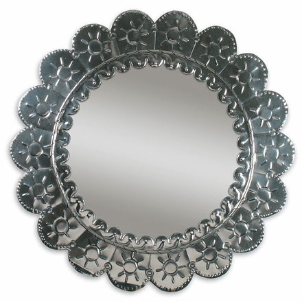 Natural Tin Round Petal Mirror