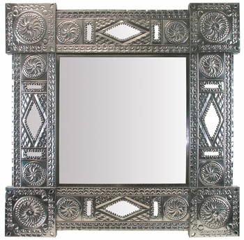 Natural Tin Square Chinese Mirror
