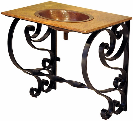 Old Forge Vanity With Marble Top and Copper Sink