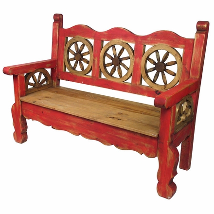 Old Mexico Red Wagon Wheel Bench