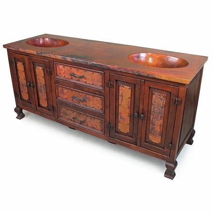 Old Wood and Copper Double Sink Cabinet