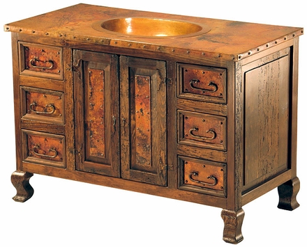 Old Wood and Copper Sink Cabinet - 2 Door