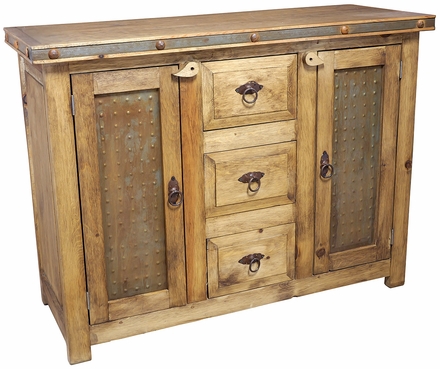 Old Wood Buffet with Iron Panel Doors