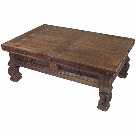Old Wood Iron Banded Ox Yoke Coffee Table - 4 Drawers