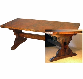 Old Wood Trestle Dining Table with Copper Top - Three Sizes