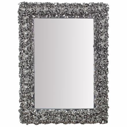 Ornate Natural Tin Flower Sculpture Wall Mirror