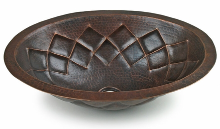 Oval Hammered Copper Sink - Rhombus Design