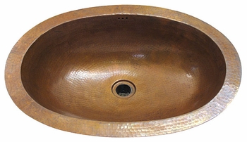 Oval Wide Lipped Hammered Copper Sink