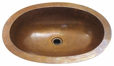 Oval Wide Lipped Hammered Copper Sink